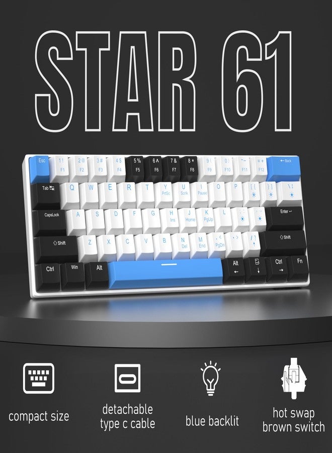 Camiysn 60 Percent Mechanical Gaming Keyboard, Black&Gray Mixed Color Keycaps Gaming Keyboard with Blue Switches, Detachable Type-C Cable Mini Keyboard with Powder Blue Light for Windows/Mac/PC/Laptop - Image 2