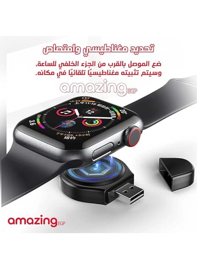 أمازينج. إي جي بي شاحن ساعة لاسلكي مغناطيسي بقوة 2.5 وات بمنفذ USB للسفر مع سلسلة مفاتيح متوافق مع ساعة ابل ووتش سلسلة 7 و6 و5 و4 و3 و2 و1 وSE من اميزينج اي جي بي، أسود se62 - Image 3
