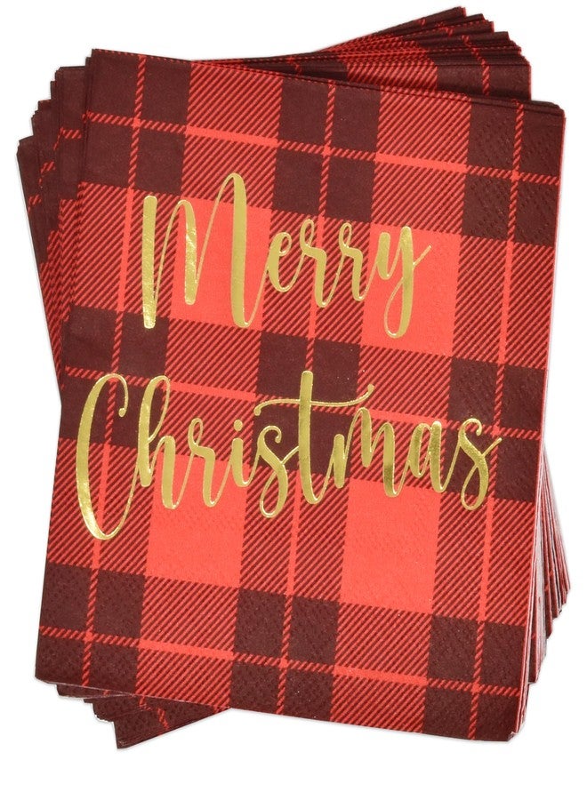 Gift Boutique - 100 Count Merry Christmas Buffalo Plaid Cocktail Beverage Napkins, Gold Foil Checked Disposable Paper, Xmas Dessert Napkins for Home Dinner Buffet, Tableware Party Supplies Decorations - Image 3