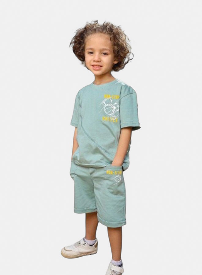 Bongo Boys Cotton T-shirt & Shorts Set Turquoise - Kids Summer Outfit, Comfortable Casual Wear