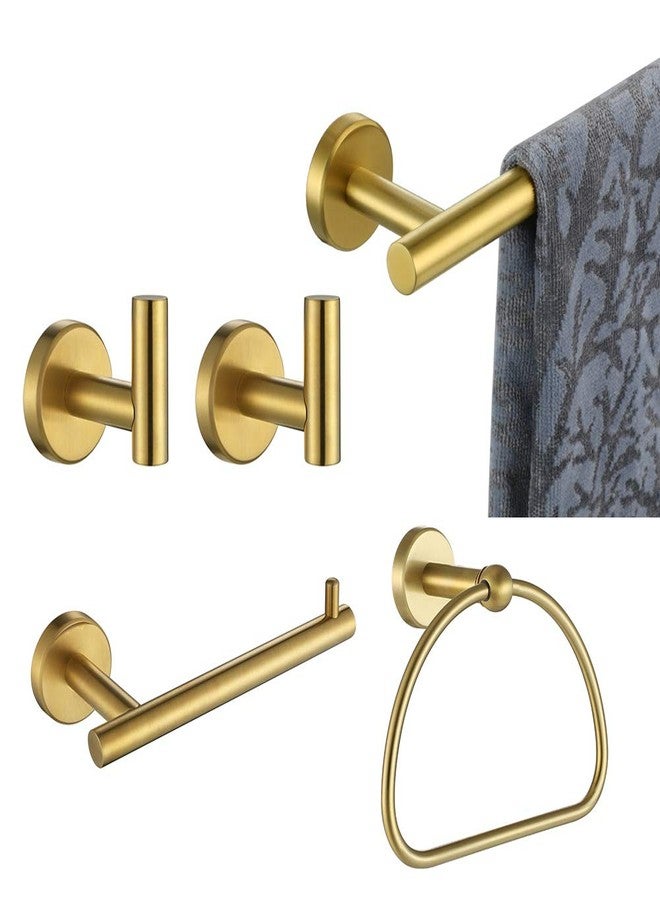 JQK Bathroom Hardware Set Gold, 5-Piece Bath Accessories Set Brushed Gold Wall Mount includes 24 in Towel Bar, 7 in Towel Ring, Toilet Paper Holder, 2 Towel Hooks, BAS165-BG - Image 1