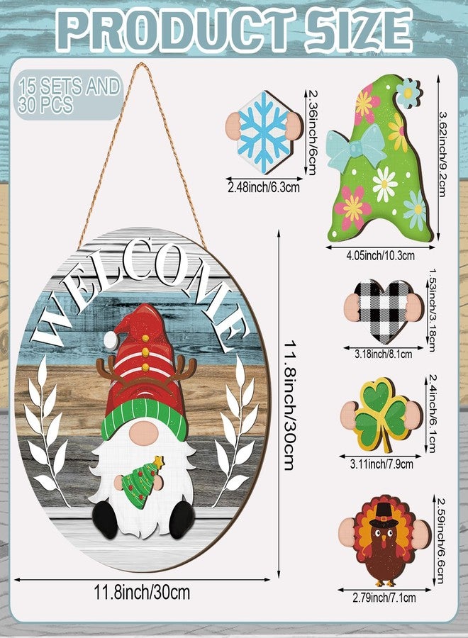 Qunclay Interchangeable Wooden Gnome Decor Holiday Seasonal Gnome Decorations with Magnet Pieces and Detachable Hats Gnome Changeable Welcome Sign for Home (Cute Style) - Image 2