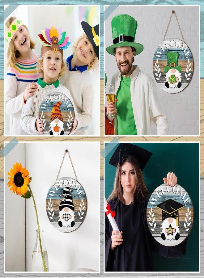 Qunclay Interchangeable Wooden Gnome Decor Holiday Seasonal Gnome Decorations with Magnet Pieces and Detachable Hats Gnome Changeable Welcome Sign for Home (Cute Style) - Image 4