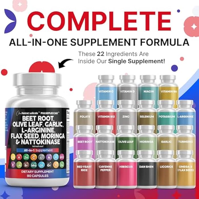 Clean Nutraceuticals Beet Root Capsules Olive Leaf Nattokinase Garlic Extract L-Arginine Omega 3 Red Yeast Rice Hibiscus Danshen - Healthy Support Supplement - 90 Ct - Image 2