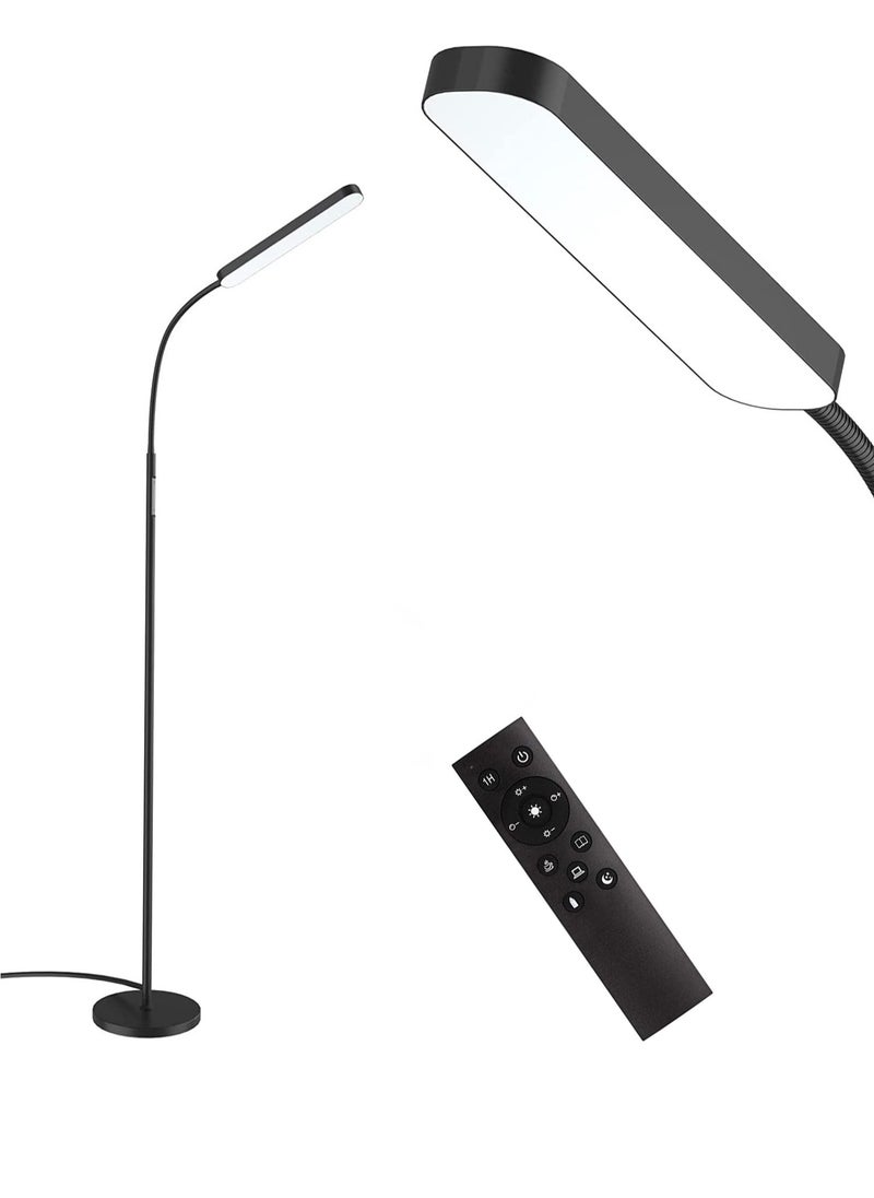 Led Floor Lamp, Eye Protection, Black Minimalist Style, Three-Color Light, Warm Touch Switch + Remote Control,145CM