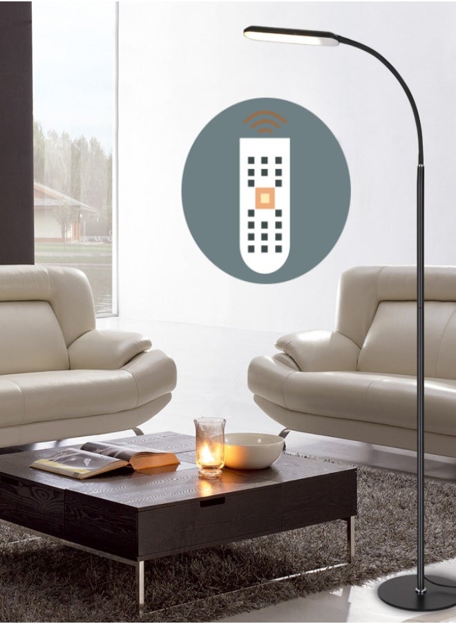Led Floor Lamp, Eye Protection, Black Minimalist Style, Three-Color Light, Warm Touch Switch + Remote Control,145CM