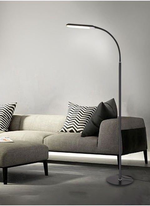 Led Floor Lamp, Eye Protection, Black Minimalist Style, Three-Color Light, Warm Touch Switch + Remote Control,145CM