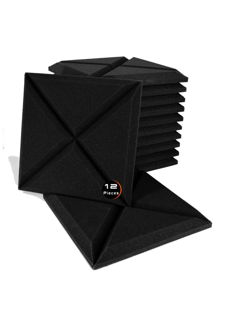 Acoustic Motion Foam Panels-Sound Proof Decorative Panel With Self-Adhesive Set Of 12 3X30X30Cm Stylish Acoustic Panels Basic For studio,recording,home,office,Acoustic Room Treatment - Image 1