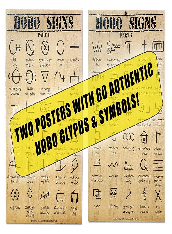 C. B. Gitty 2pc. Hobo Signs Poster Set - featuring 60 authentic, historic Hobo Glyphs & Symbols - Image 1