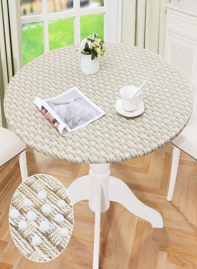 misaya Round Fitted Tablecloth with Elastic Edge, 100% Waterproof Oil Proof Plastic Table Cover, Vinyl Flannel Backed Tablecloth Fits 36"-44" Round Tables for Dinner, Outdoor, Picnic, Weave - Image 1