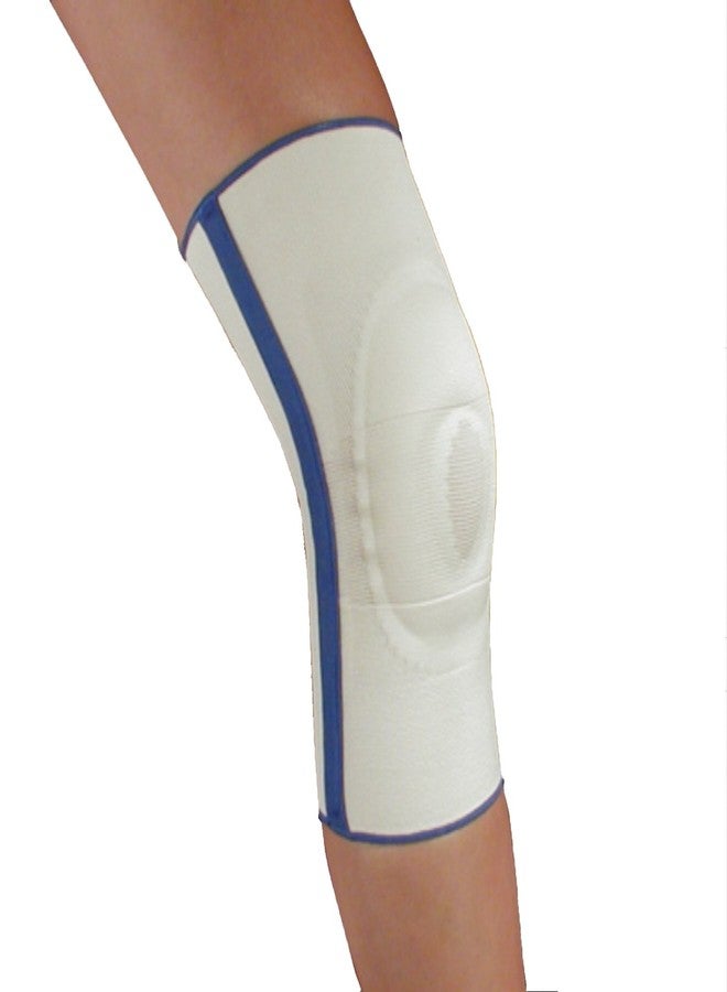 Alpha Medical Compression Support Knee Brace with Stays & Visco Patella (Small, White w/Blue Trim) - Image 1
