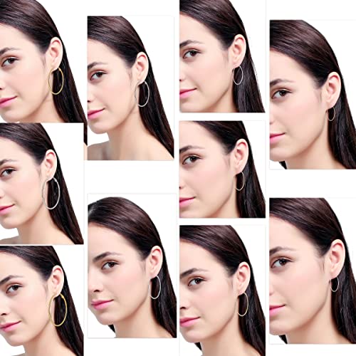 Cuicanstar 10 Pairs Stainless Steel Gold Plated Hoops Silver Plated Hoop Earrings for Women, Hypoallergenic Dainty Big Hoop Earrings Lightweight Large small hoop Loop Earrings Set - Image 2