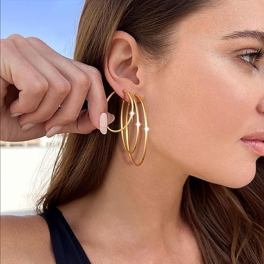 Cuicanstar 10 Pairs Stainless Steel Gold Plated Hoops Silver Plated Hoop Earrings for Women, Hypoallergenic Dainty Big Hoop Earrings Lightweight Large small hoop Loop Earrings Set - Image 5