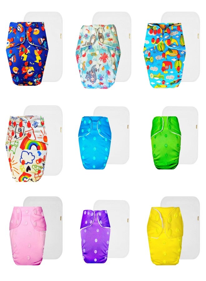 Dumbledo Premium Cloth Diaper with Cotton Insert (Pack of 9) | Soft & Gentle | 6-Layer Absorbent Pad | Quick Dry | Worry-Free Diapering | 3 Months - 3 Years | Unisex Baby - Image 1