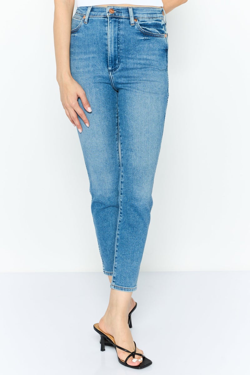 Wrangler Women Regular Fit High Rise Straight Leg Jeans, Blue - Image 1