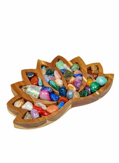 Excefore Lotus Crystal Tray for Stones Crystals and Healing Stones Flower Wooden Crystal Storage Holder Tray Lotus Shape Decorative Display Trays Crystal Organizer Bowl for Jewelry Stones Decor  - Image 1