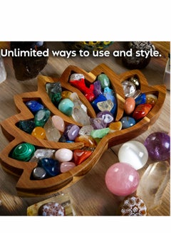 Excefore Lotus Crystal Tray for Stones Crystals and Healing Stones Flower Wooden Crystal Storage Holder Tray Lotus Shape Decorative Display Trays Crystal Organizer Bowl for Jewelry Stones Decor  - Image 4