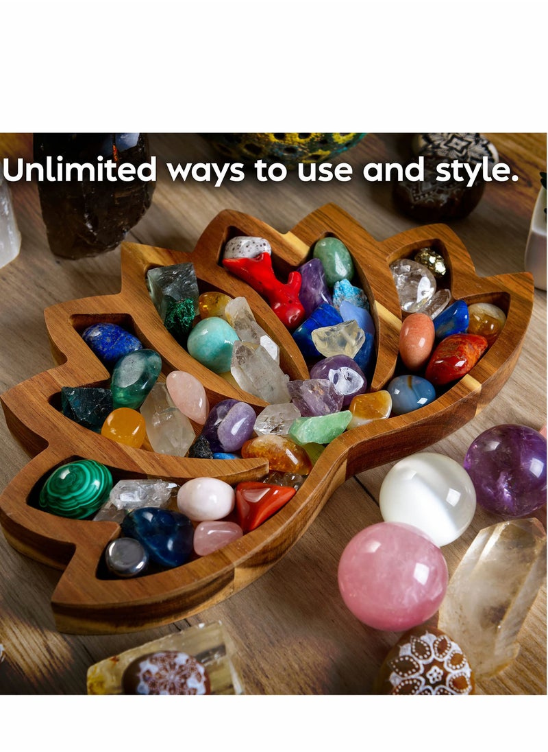 Excefore Lotus Crystal Tray for Stones Crystals and Healing Stones Flower Wooden Crystal Storage Holder Tray Lotus Shape Decorative Display Trays Crystal Organizer Bowl for Jewelry Stones Decor  - Image 4