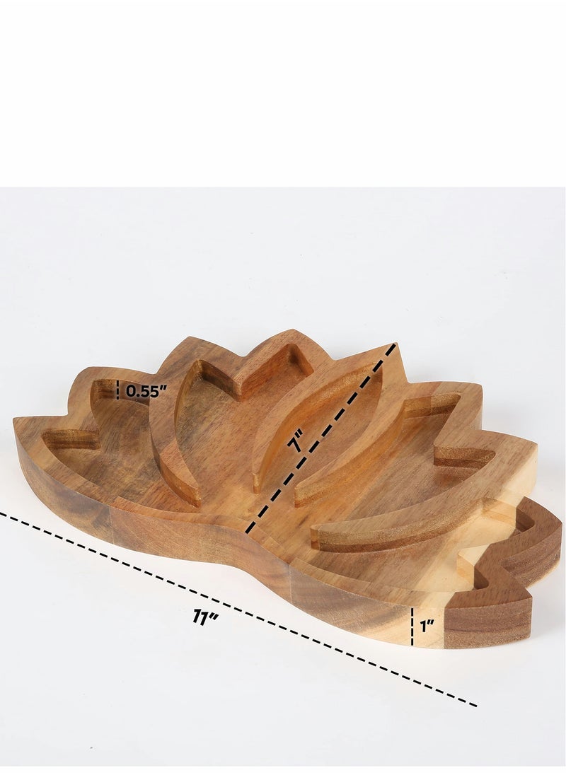 Excefore Lotus Crystal Tray for Stones Crystals and Healing Stones Flower Wooden Crystal Storage Holder Tray Lotus Shape Decorative Display Trays Crystal Organizer Bowl for Jewelry Stones Decor  - Image 2