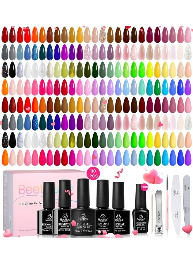 beetles Gel Polish - Beetles 110 PCS Gel Nail Polish Set, 100 Colors Infinite Inspiration All Season Red Brown Green Black Gel Polish with 5Pcs Base Top Coat Soak off UV Gel for Manicure Lovers DIY at Home Gifts for Women - Image 1