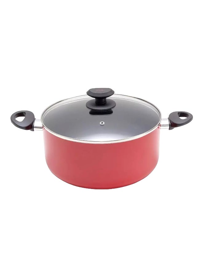 Betty Crocker Non-Stick Coated Round Aluminium Casserole with Glass Lid Red and Black 28 x 12 cm BC2036 - Image 1