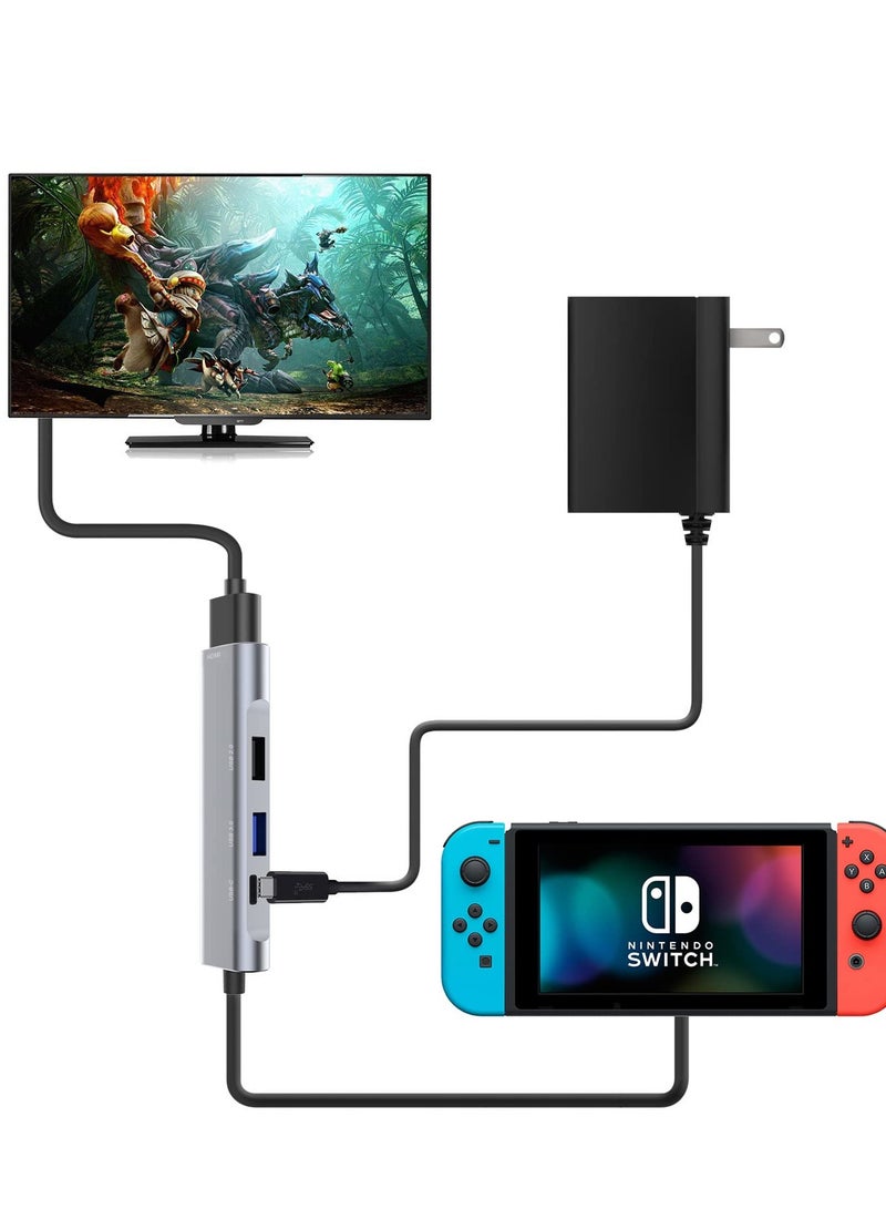 محور AV رقمي USB-C إلى HDMI 4 في 1 لجهاز نينتندو سويتش OLED، شحن الكمبيوتر، سامسونج ديكس، ومحطة إرساء التلفاز للسفر - يدعم إخراج HDMI بدقة 4K و USB 3.1. - Image 2