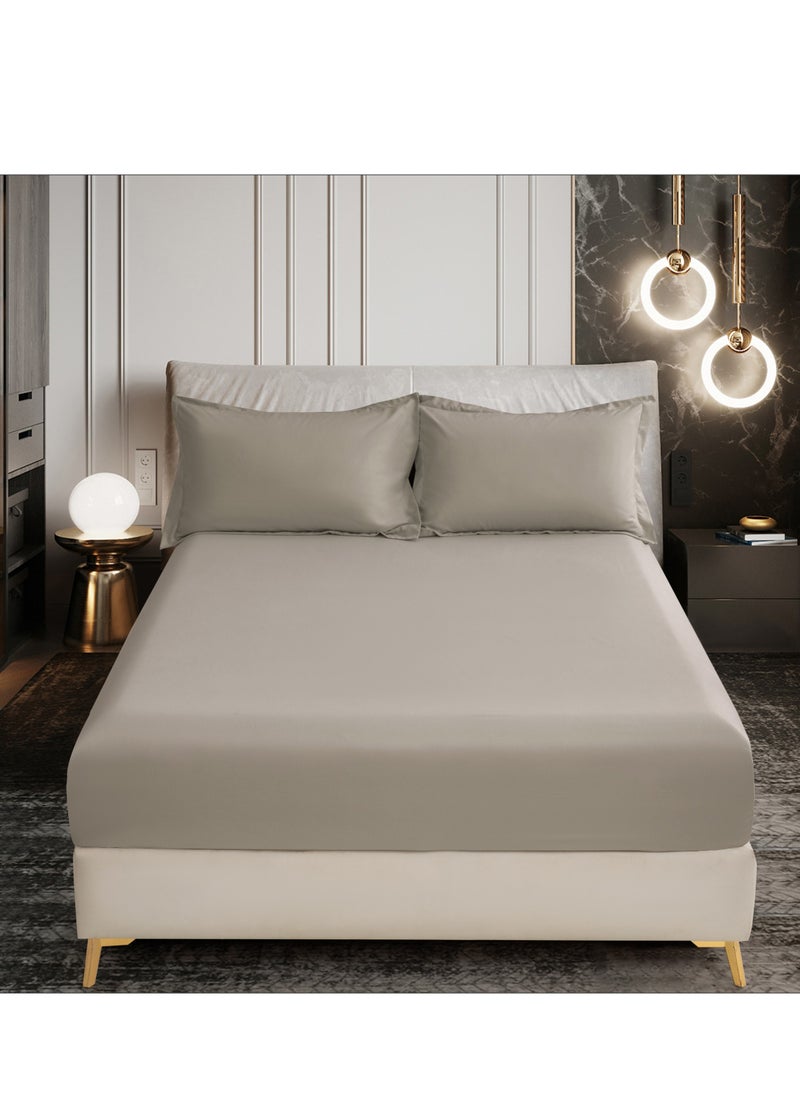 Donetella Bedding Fitted Sheet - Fits 180x200 Cm For King Bed - 3 Pcs (1 Fitted Sheet and 2 Pillowcases) - 35 Cm Deep Pocket - Solid Bed Sheet  - Image 1