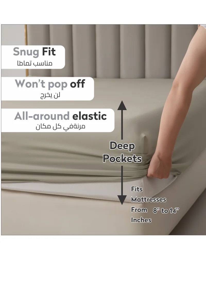 Donetella Bedding Fitted Sheet - Fits 180x200 Cm For King Bed - 3 Pcs (1 Fitted Sheet and 2 Pillowcases) - 35 Cm Deep Pocket - Solid Bed Sheet
