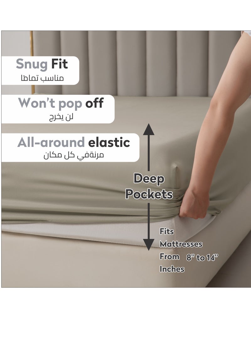 Donetella Bedding Fitted Sheet - Fits 180x200 Cm For King Bed - 3 Pcs (1 Fitted Sheet and 2 Pillowcases) - 35 Cm Deep Pocket - Solid Bed Sheet  - Image 2