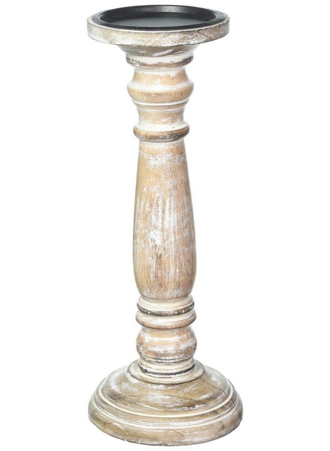 's 12 Inch High Wood Pillar Distress Finish Candleholder. Ideal Gift for Wedding, Party, Home, Spa, Reiki, Aromatherapy, Votive Candle Gardens O3
