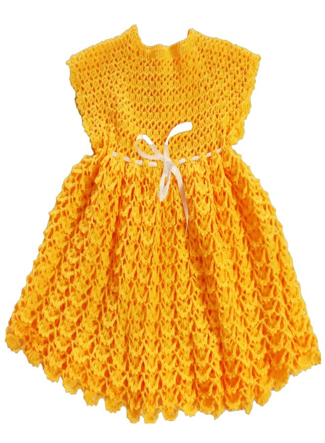 DORCHIS Baby Girl Dress - Woolen Frock for Baby Girl and Kid Girl, Handmade with Crochet (3-4 Years, Yellow) - Image 1