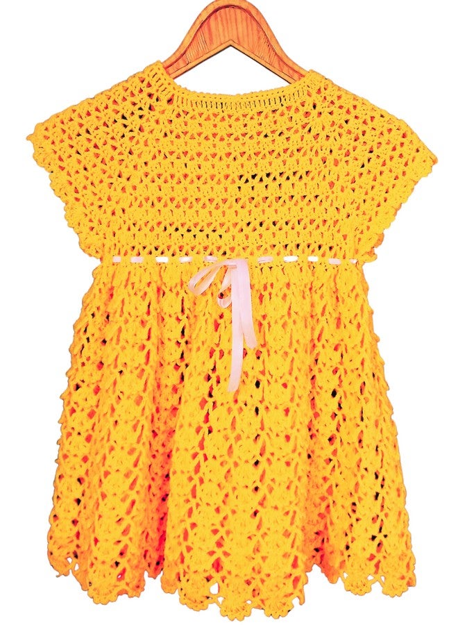 DORCHIS Baby Girl Dress - Woolen Frock for Baby Girl and Kid Girl, Handmade with Crochet (3-4 Years, Yellow) - Image 3