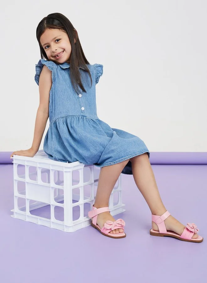 Styli Ruffle Trim Demin Dress