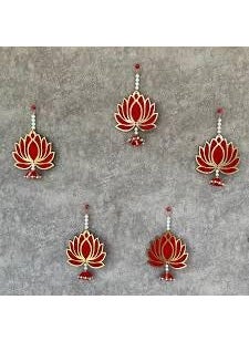 Lazybeee Lazybeee 6pcs Lotus Hanging for Wall Decor Side Door Hangings Toran for Home Decoration Shubh Labh Door Hanging Door Tags Diwali Lotus Hangings for Home Mandir  - Image 3
