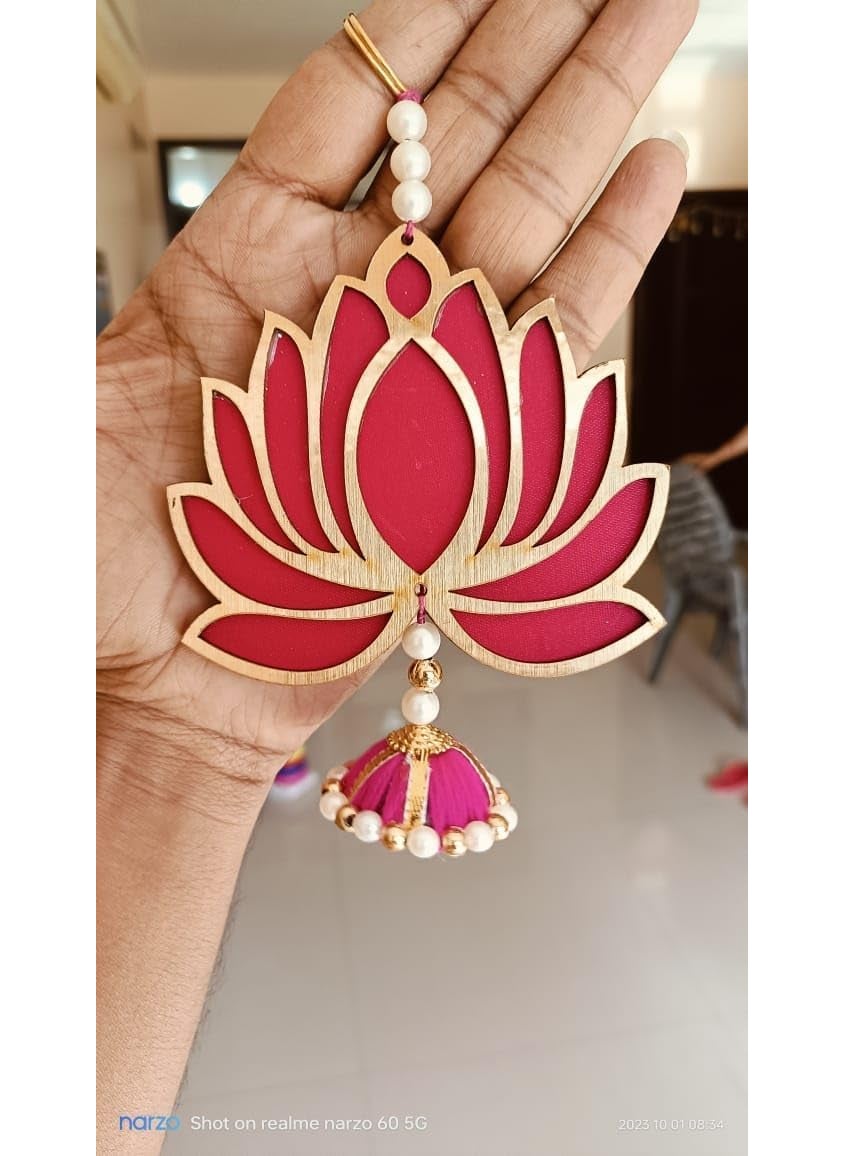 Lazybeee Lazybeee 6pcs Lotus Hanging for Wall Decor Side Door Hangings Toran for Home Decoration Shubh Labh Door Hanging Door Tags Diwali Lotus Hangings for Home Mandir  - Image 2
