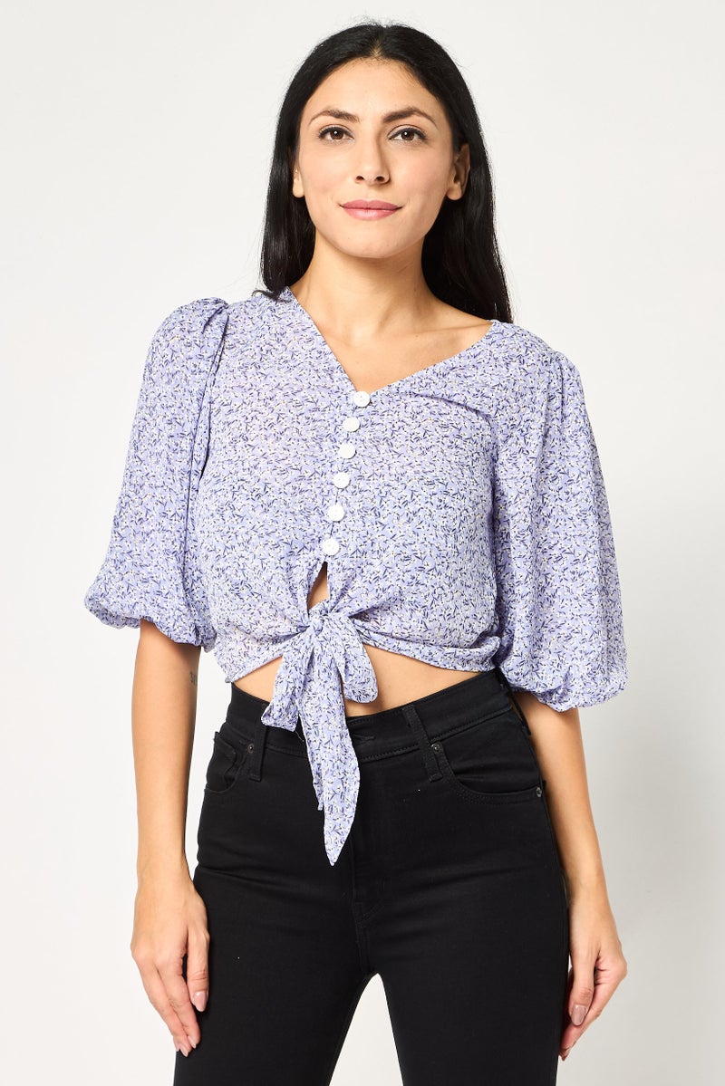 VERO MODA Women V Neck Floral Short Sleeve Blouse, Mulicolor - Image 1