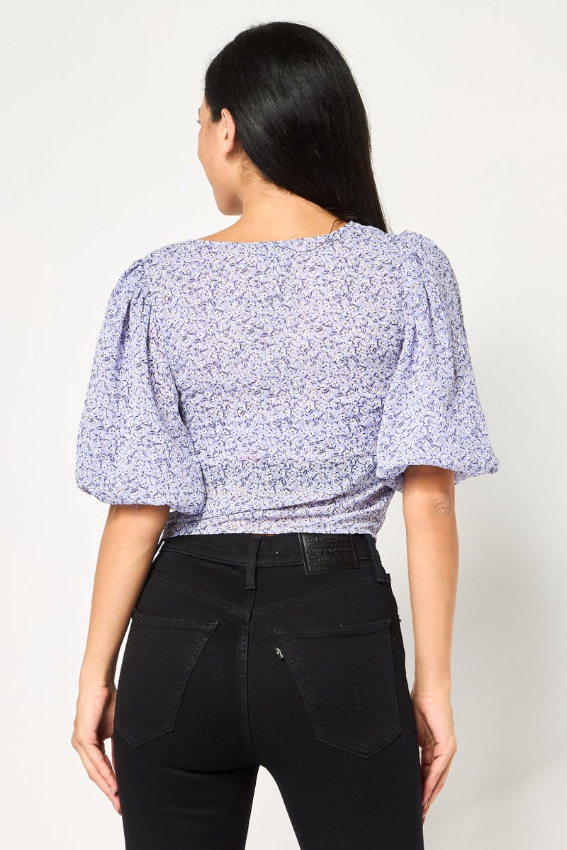 VERO MODA Women V Neck Floral Short Sleeve Blouse, Mulicolor - Image 4