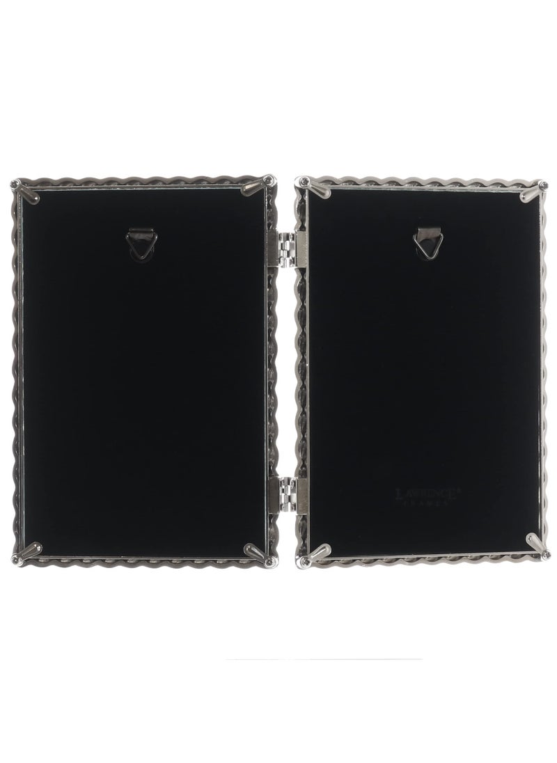 Lawrence Frames 4x6 Hinged Double Cast Metal Picture Frames  Silver Rope Design  - Image 4