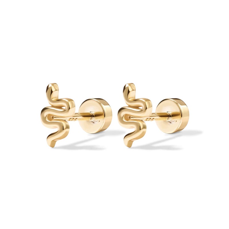 PAVOI 14K Gold Plated 925 Sterling Silver Post Pair of Flat Back Stud Earrings for Women | Snake Cartilage Helix Piercing - Image 3