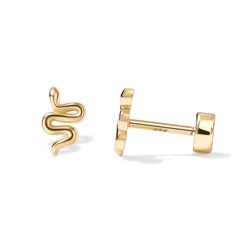 PAVOI 14K Gold Plated 925 Sterling Silver Post Pair of Flat Back Stud Earrings for Women | Snake Cartilage Helix Piercing - Image 1