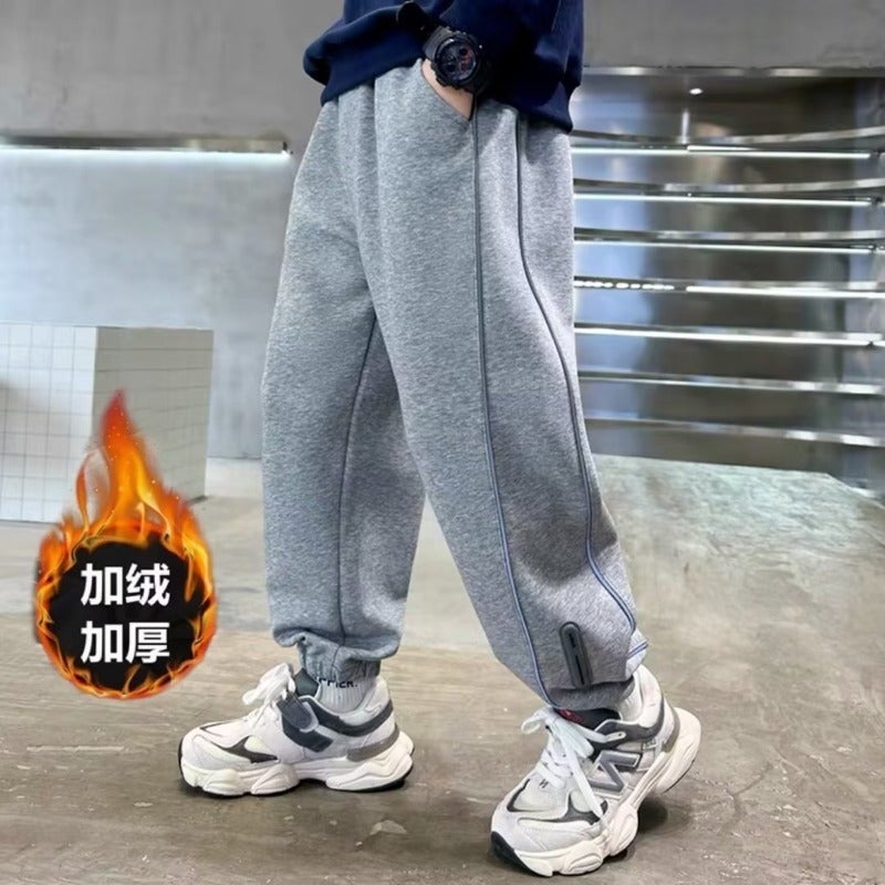 Boys Qiuzi Children'S Sports Fashion All-Match Sweetpants Children'S Autumn Fleece-Lined Trendy Pants - Image 1
