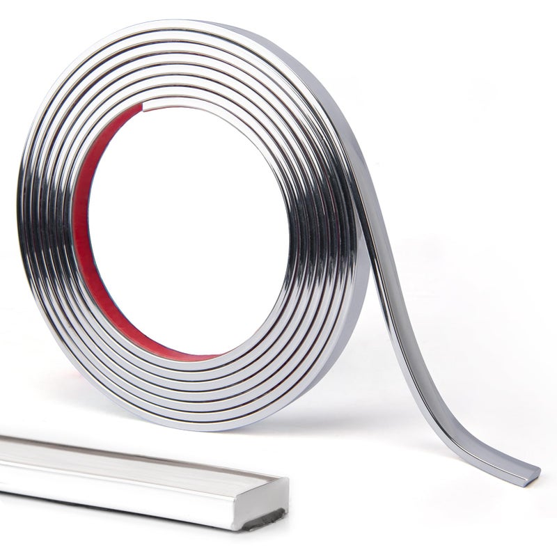 LONGKING 10 ft Peel and Stick Trim Molding Trim for Walls Edges Borders Backsplash Tile Edge Flexible and Self Adhesive Trim Shiny Silver