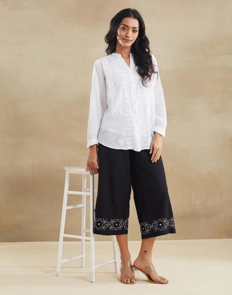 Fabindia  White Cotton Chikankari Cascadia Tunic & Lining for Women | Best Price UAE
