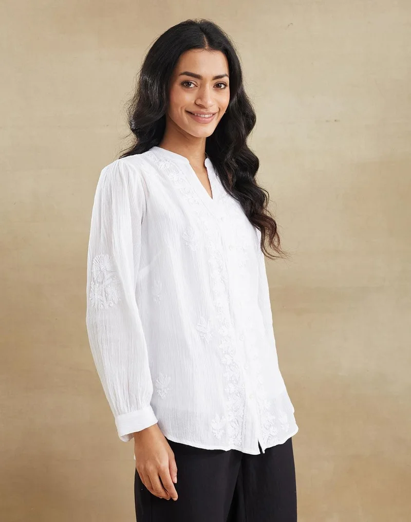 Fabindia  White Cotton Chikankari Cascadia Tunic & Lining for Women | Best Price UAE