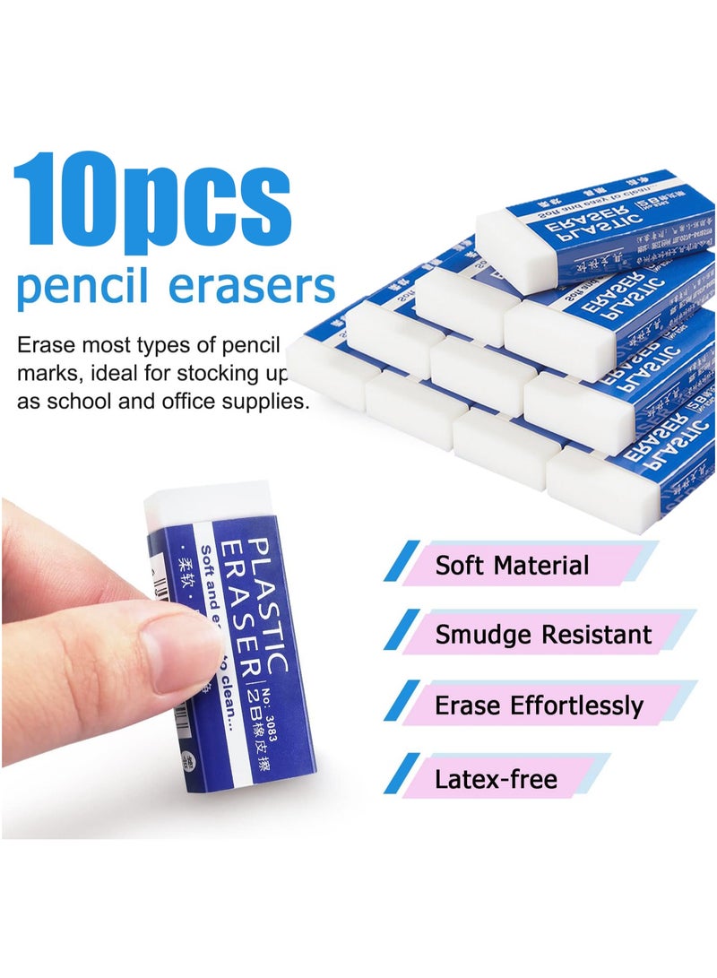 VUCATIN 10 Pcs Soft Eraser Set, 4CM White PVC Plastic Rubber 2B Pencil Eraser Student Drawing Tool for Universal Use in Schools Sketches Paintings Fine Arts Homes and Offices, Standard Pencil Erasers  - Image 3