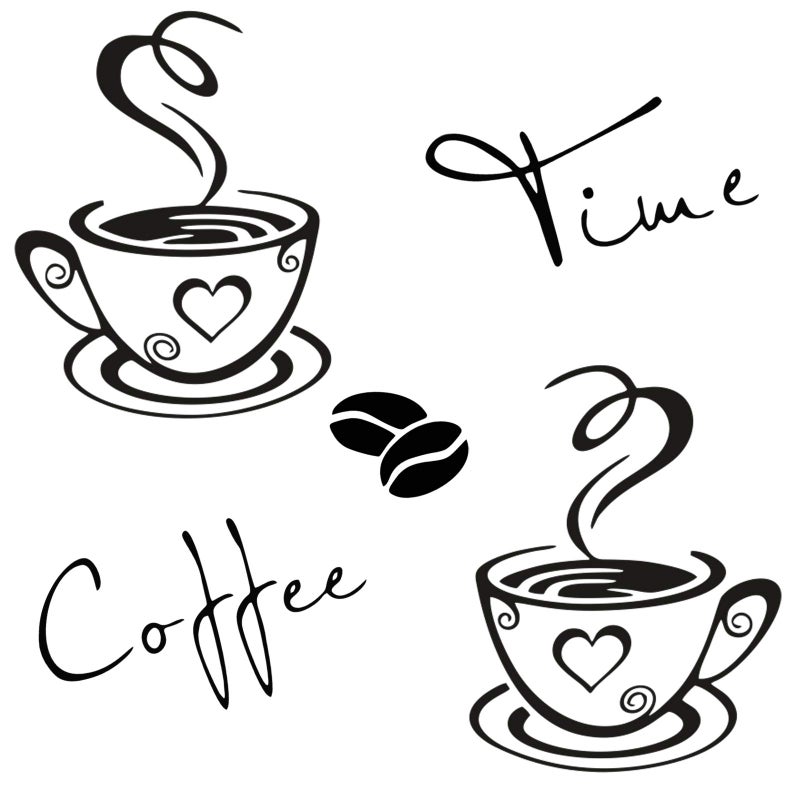 CUNYA 2 Sets Kitchen Wall Decor Stickers Cups Coffee Time Quotes Decals with Beans Mural Peel and Stick Wallpaper DIY Removable Wall Art Decals Mural Posters Home Decor