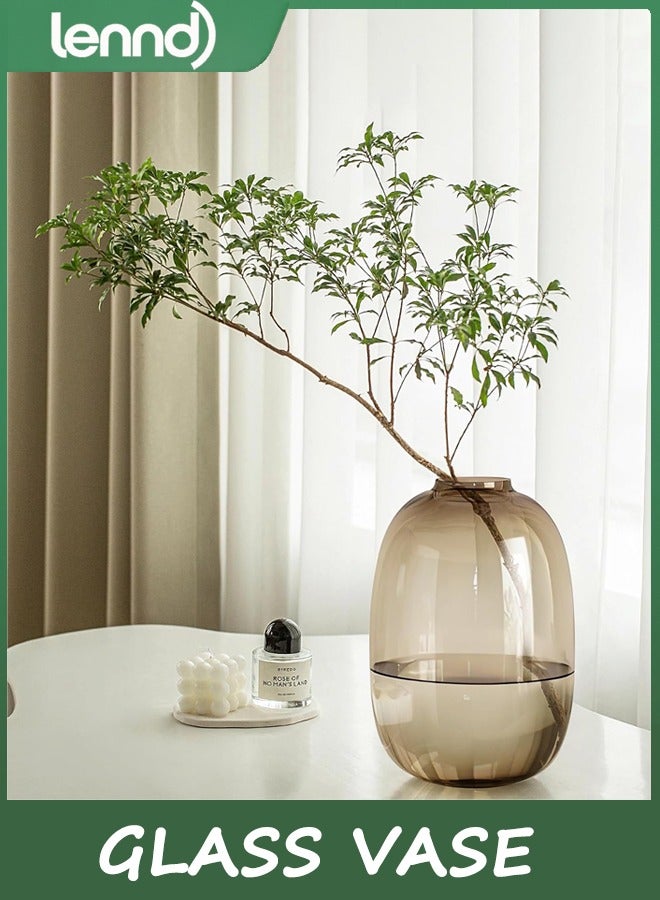 لينند زهرية زجاجية بنية ، زهرية سطح الطاولة ، زهرية ملونة أولية كبيرة ، زهرية أرضية ، زهرة واضحة لفرع الجذع الطويل مصطنع منزل الديكور الداخلي (بنية) - Image 1