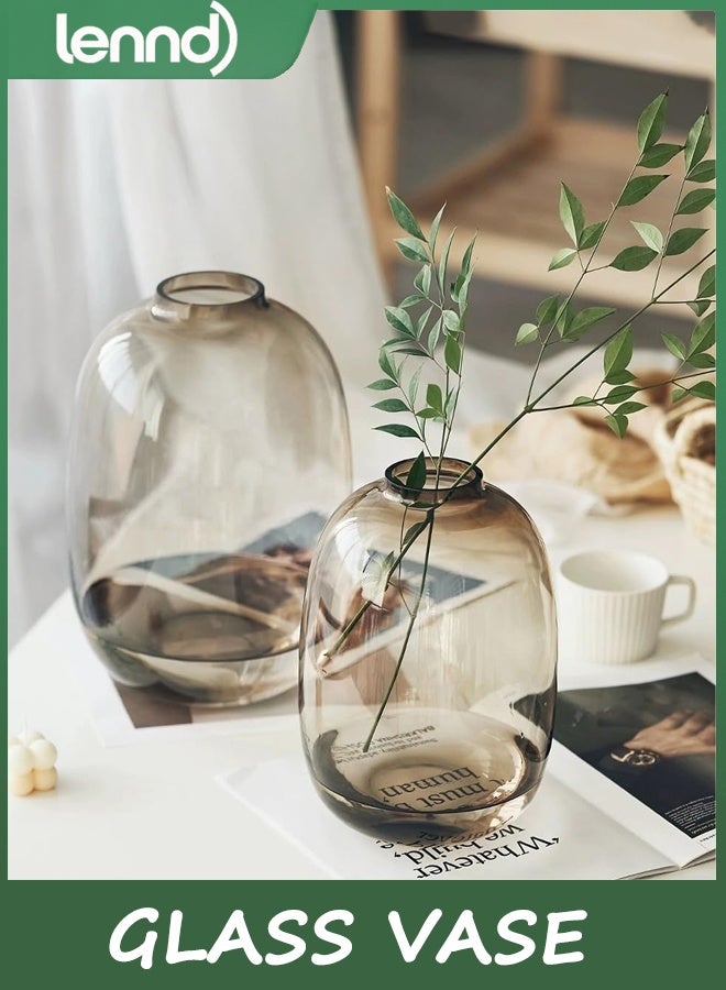 لينند زهرية زجاجية بنية ، زهرية سطح الطاولة ، زهرية ملونة أولية كبيرة ، زهرية أرضية ، زهرة واضحة لفرع الجذع الطويل مصطنع منزل الديكور الداخلي (بنية) - Image 4