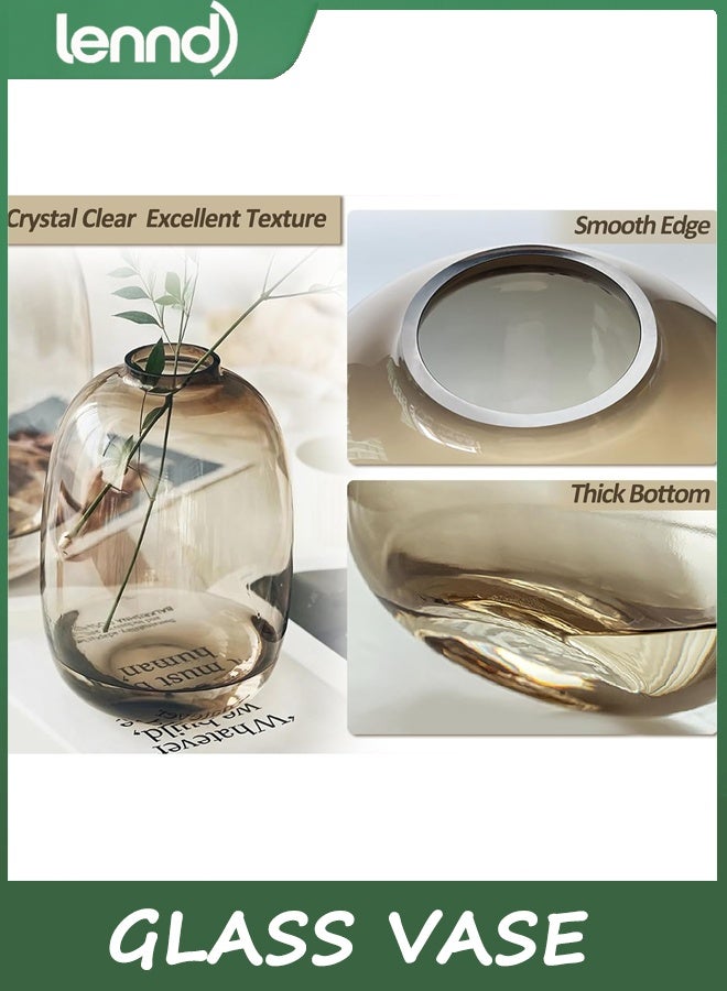 لينند زهرية زجاجية بنية ، زهرية سطح الطاولة ، زهرية ملونة أولية كبيرة ، زهرية أرضية ، زهرة واضحة لفرع الجذع الطويل مصطنع منزل الديكور الداخلي (بنية) - Image 3