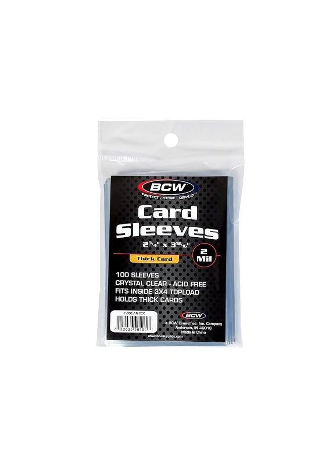 BCW Thick Card Sleeves - 100 Pack | Crystal Clear Polypropylene Protective Sleeves for Collectible Cards | Card Protector Sleeves Holds Trading Cards Up to 240pt | Fits Thick-Card Topload Holders - Image 1